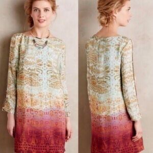 Anthropologie Maeve Cleome Silk Tunic Dress